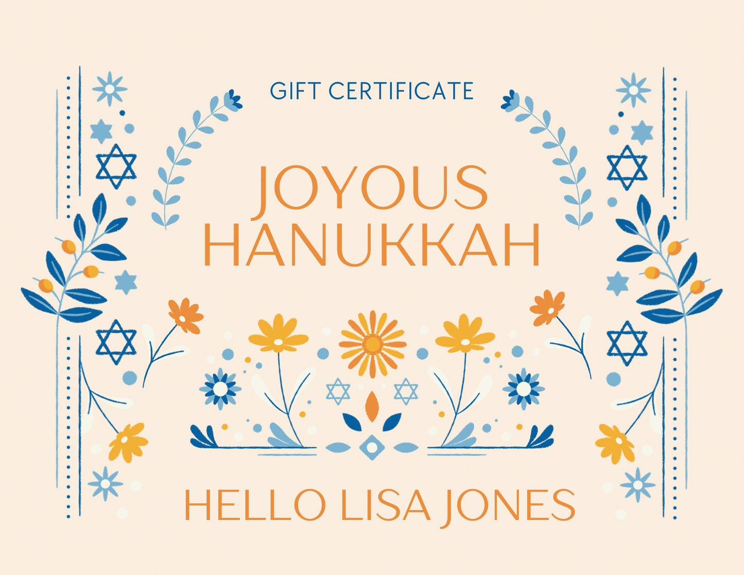 Hello Lisa Jones Gift Card- Hanukkah